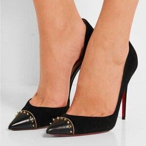 Christian Louboutin Culturella 100mm Black Suede Spike Studded D’Orsay Pump 37.5